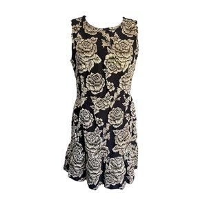 CECE by Cynthia Steffe Emerson Jacquard Black Gold Fit & Flare Dress